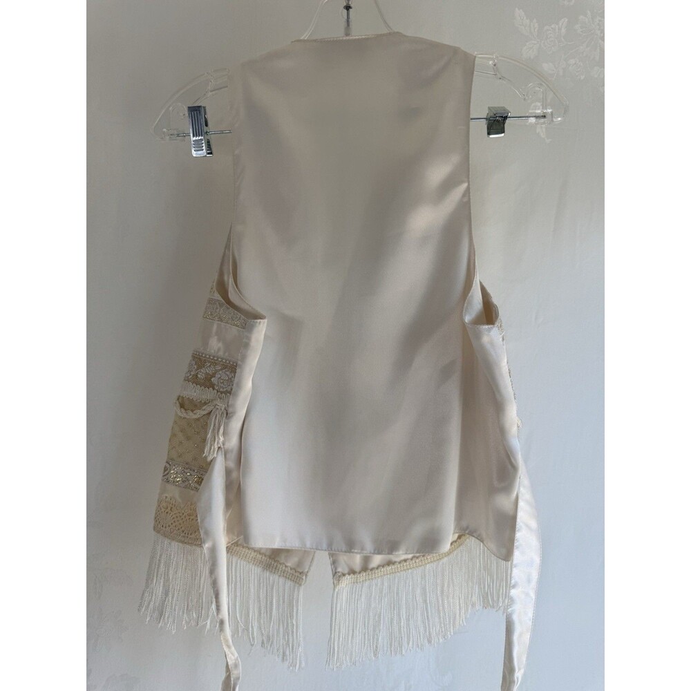 Modelle Design Vest Tie Back Gold Tassells Satin Silk Like Vintage Petite - Picture 5 of 13